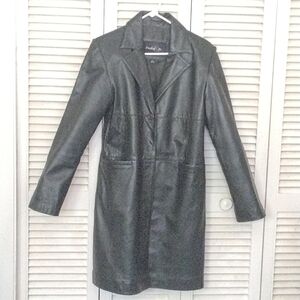 Women's Dark Green Leather Coat